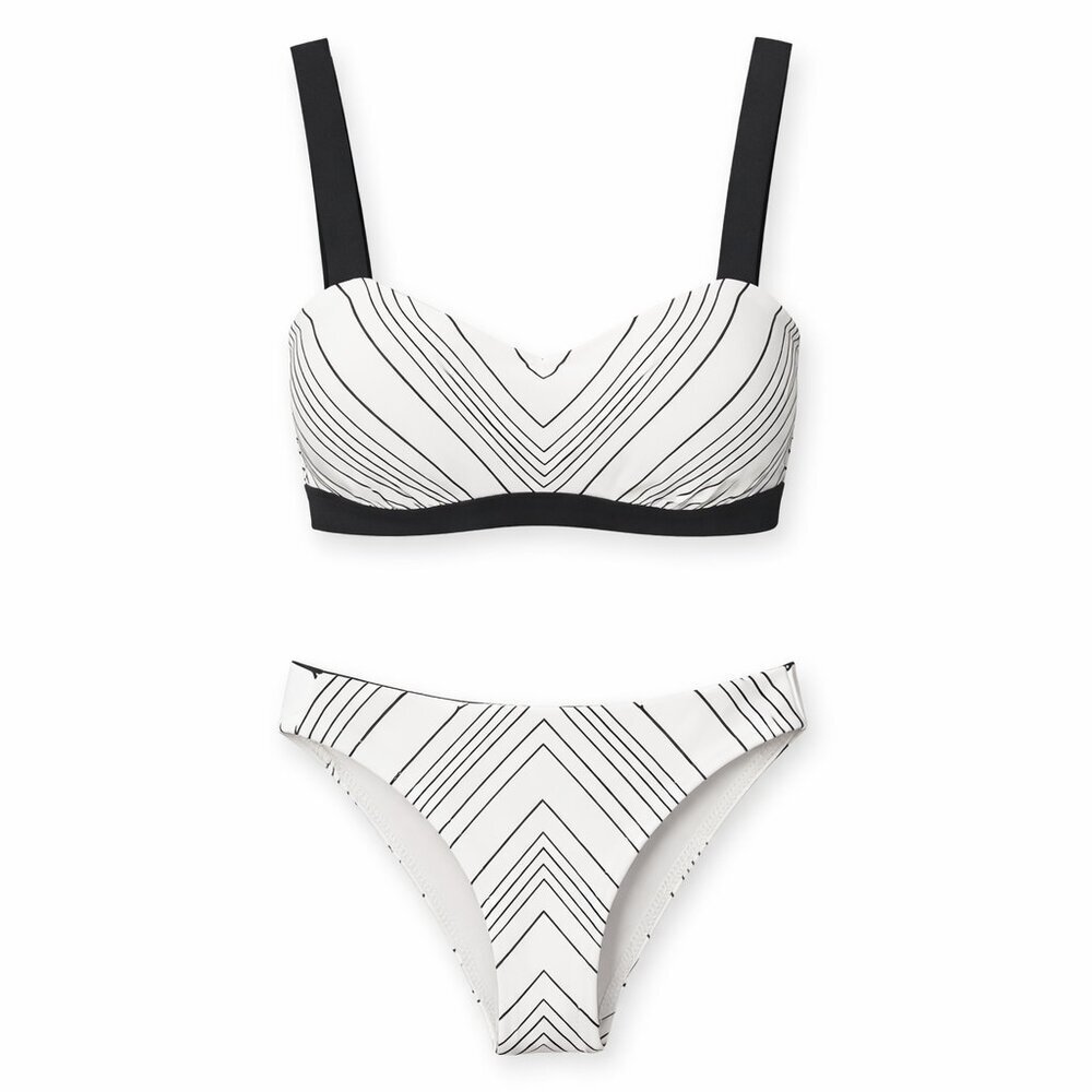 Athleta Black & White Striped Bikini Set